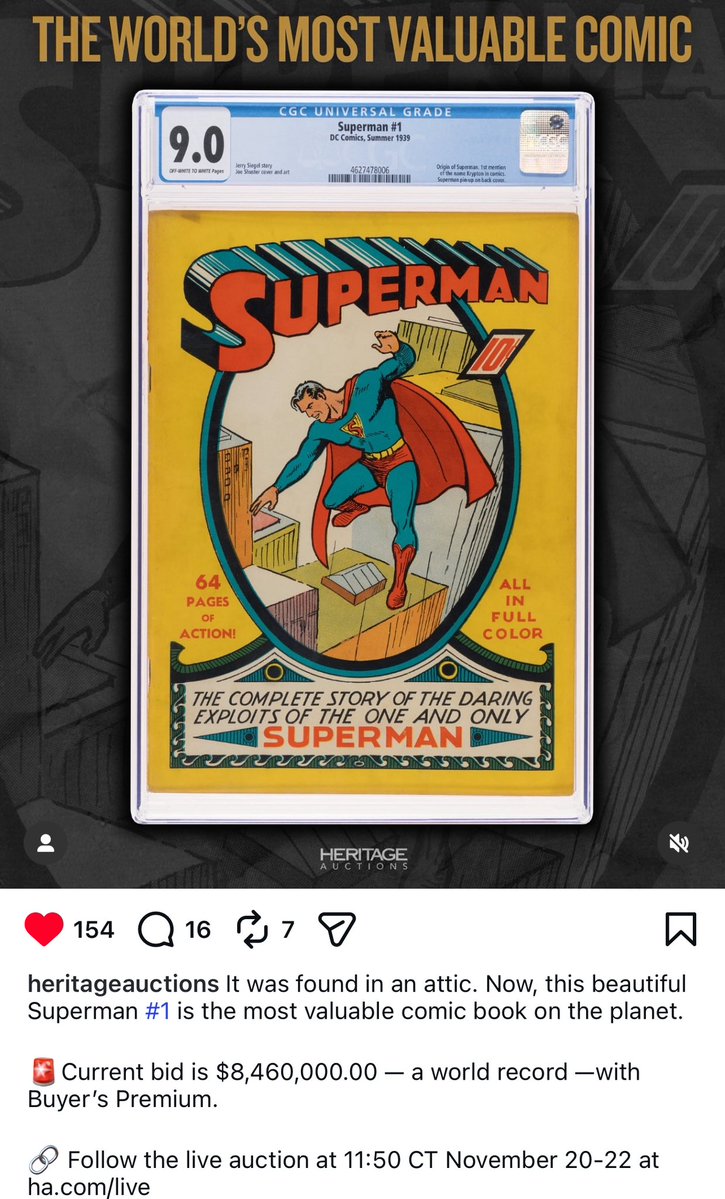 johnnydunn777's tweet image. Could the officially licensed digital nft Superman 1 9.8 comic rival or close the gap on some of the highest graded Superman 1 comics in the physical world one day!? @CandyDigital @Superman @HeritageAuction @GoldinCo @CGCComics