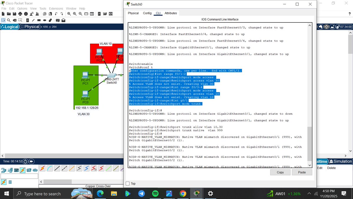 amyy_nwa's tweet image. Day14/100 #100DaysOfNetworking
Still on understanding VLANs today was about implementing intervlan routing using SVIs on a layer3 switch
SVIs are faster and more efficient than ROAS because switching and routing are done on the same hardware. @ireteeh @segoslavia @TemitopeSobulo