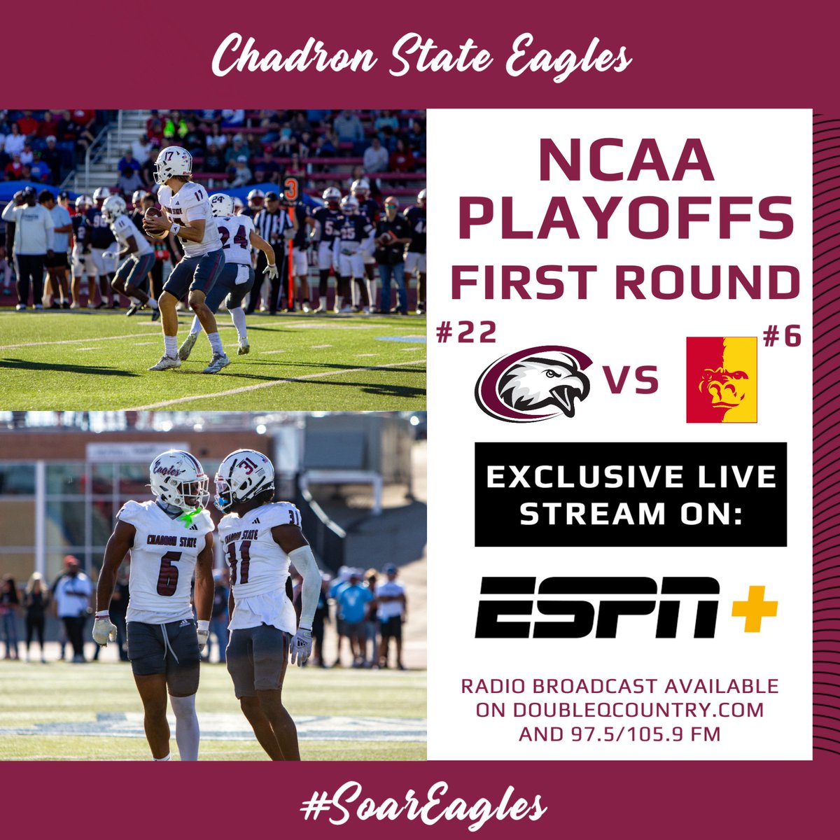 CSCFootball's tweet photo. Saturday's game and ALL potential NCAA Division II playoff games are exclusively available to live stream on ESPN+.

Any existing ESPN+ subscribers will have Division II playoff games included in their subscription.

Live updates will be available on this page. https://t.co/g11mPCjv94