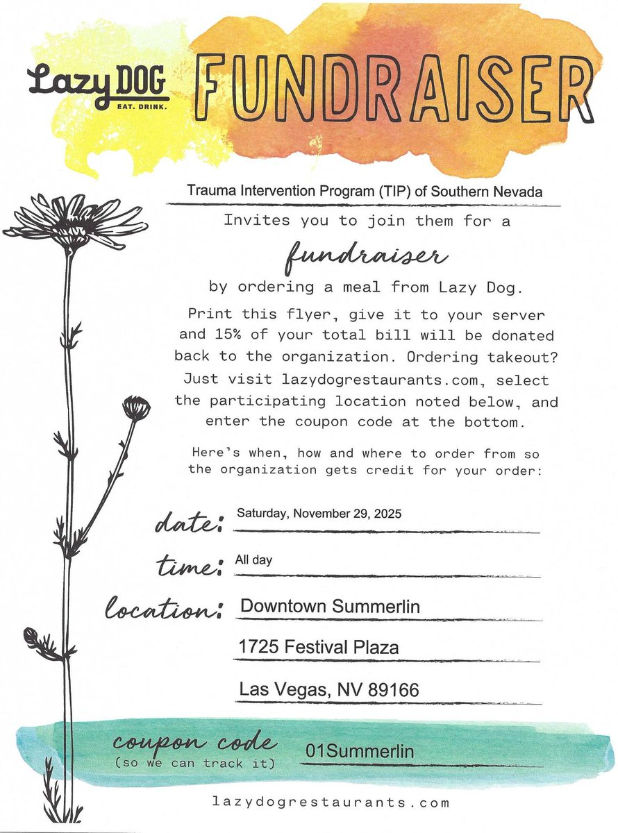 Shop. Dine. Support TIP! 
Whether you're checking off your list early (November 29th) or dashing through Downtown Summerlin at the last minute (December 20th), you can support TIP of Southern Nevada twice during your holiday outings at Lazy Dog Restaurant at Downtown Summerlin!
