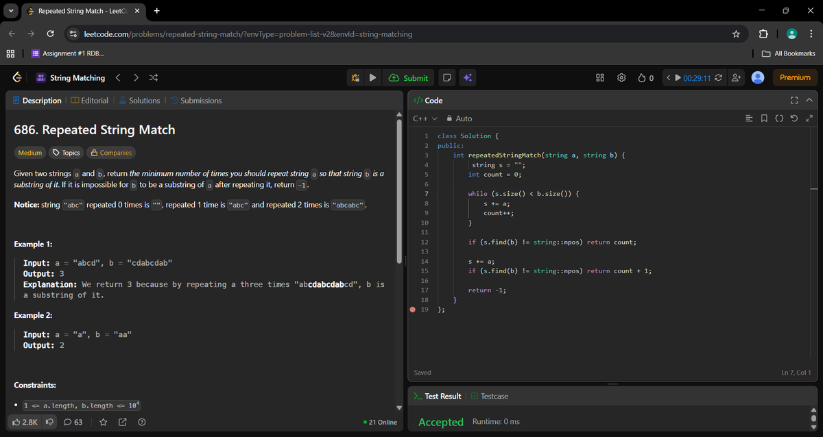 _a_m_i_t_1's tweet image. Day 494 of #500DaysOfCode

Repeated String Match.