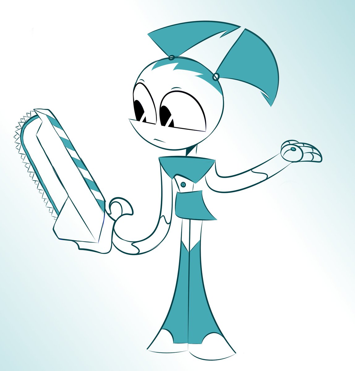 Marmandue's tweet image. Another daily practice with #mlaatr and now it&apos;s Jenny and Texas Handshake (Why she have reducing hairline?)
I need to draw her more cuz I need to get used to draw something that is not Vexus