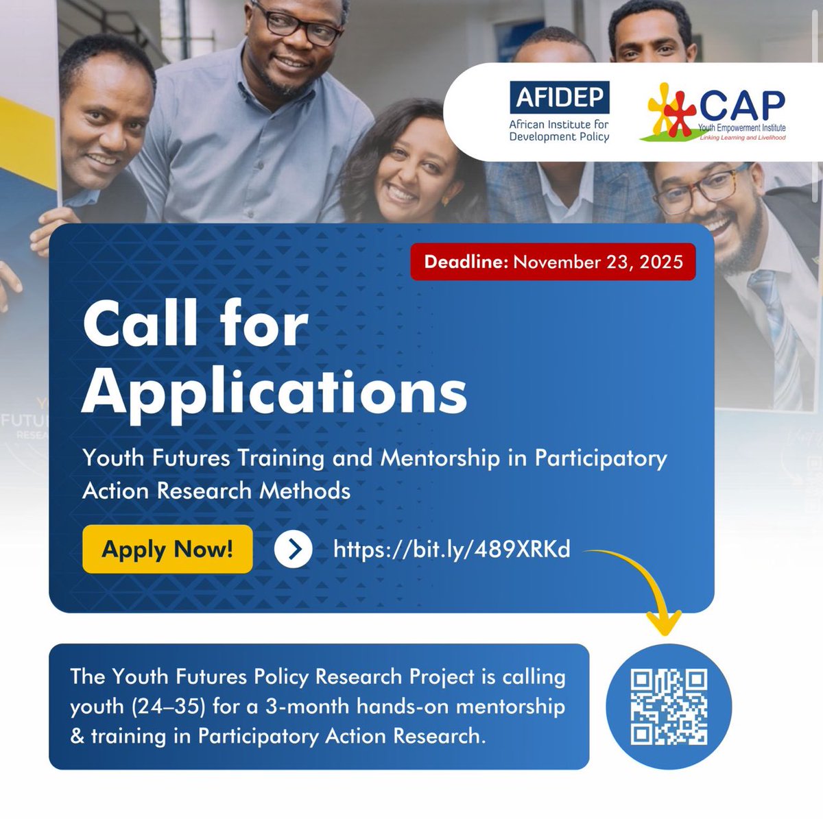 EemanBintSulaym's tweet image. This looks like a cool opportunity for people interested in policy and research. Apply or pass it on to someone who might be interested.

Deadline in 3 days…

Good luck 🍀

capyei.org/youth-training…

@Afidep