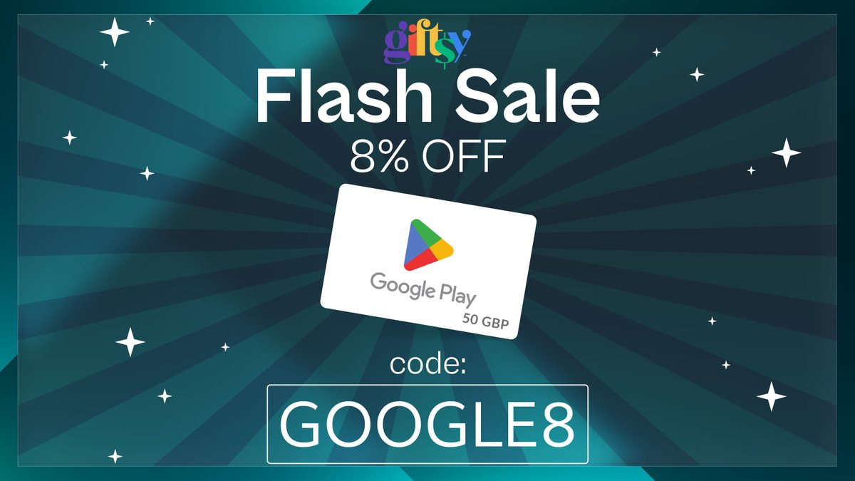 🔥 Flash Sale
 8% off Google Play 50 GBP &amp; 50 USD gift cards with code GOOGLE8.
Limited time only!
🇬🇧 giftsy.com/en/google-play…
🇺🇸 giftsy.com/en/google-play…