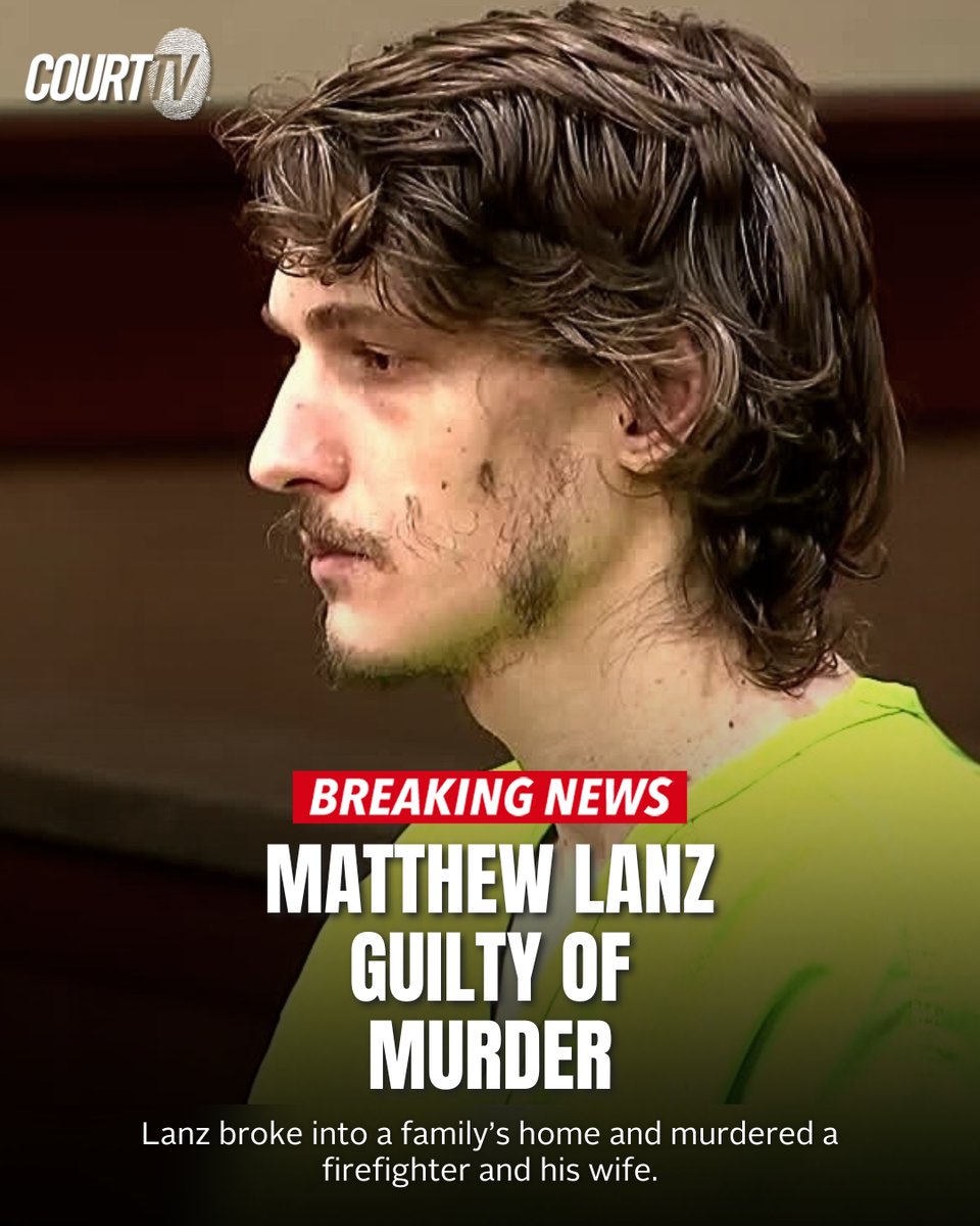 CourtTV's tweet photo. #BREAKING: A judge has found #MatthewLanz GUILTY of all charges in the murder of a firefighter and his wife after breaking into their home.
Lanz's defense said he believed he was “set up” by a government agency.
#CourtTV Did the judge get it right? https://t.co/BM0m0RV8Ia