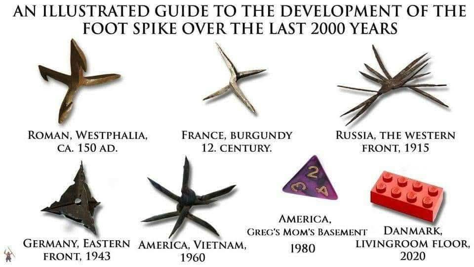 This interesting weapon from Antiquity was used throughout the Middle Ages and can still be found in homes today. It's also known as a  caltrop.