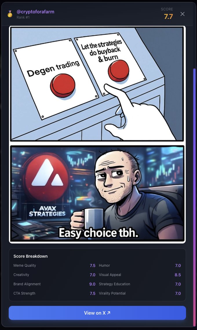 You can now click on individual tweets to view the scoring breakdown for each tweet. 

avaxstrategies.xyz/giveaway

4 hours left for the first day giveaway.