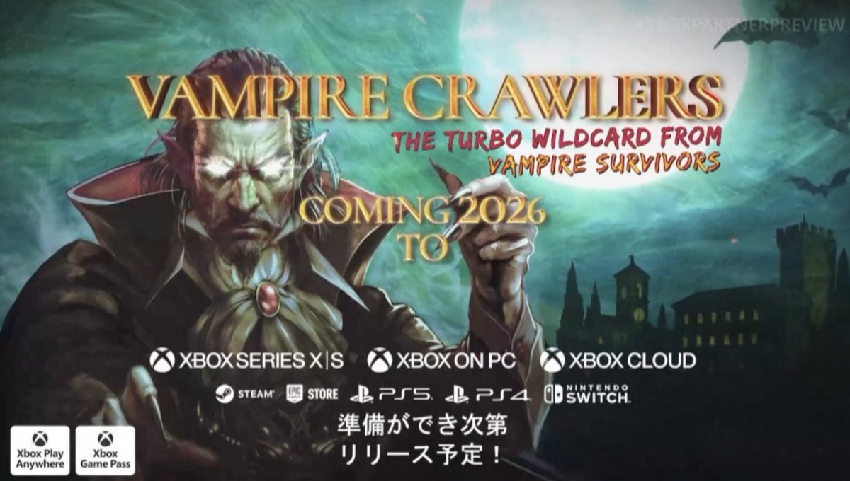 『ヴァンサバ』新作『Vampire Crawlers: The Turbo Wildcard』突如発表！なんとローグライトデッキ構築カードゲームに
news.denfaminicogamer.jp/news/251121k

別ジャンルでもインフレしまくる模様。2026年にPS、Xbox、スイッチおよびPC向けに登場し、Xbox Game Pass対応