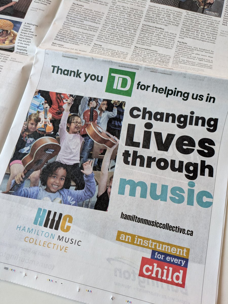 Find us in the pages of the latest issue of Hamilton Live - The Hamilton Spectator!
A huge shoutout to our wonderful new partners at TD who are supporting and helping us Change Lives Through Music🎻