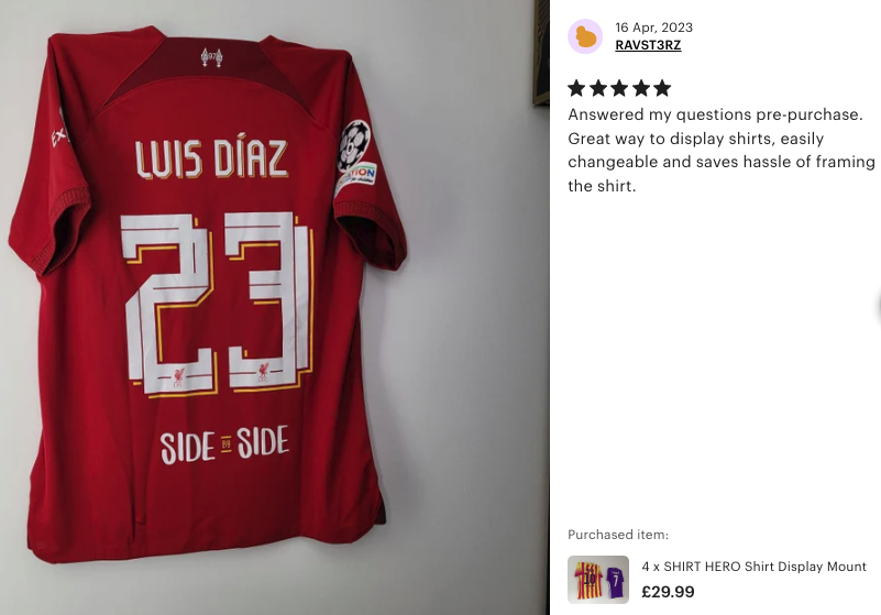 The Shirt Hero is the easiest way to show off your favourite football shirt in style. But don't take our word for it! 

Check out our reviews on Etsy...
etsy.me/3OK07yV