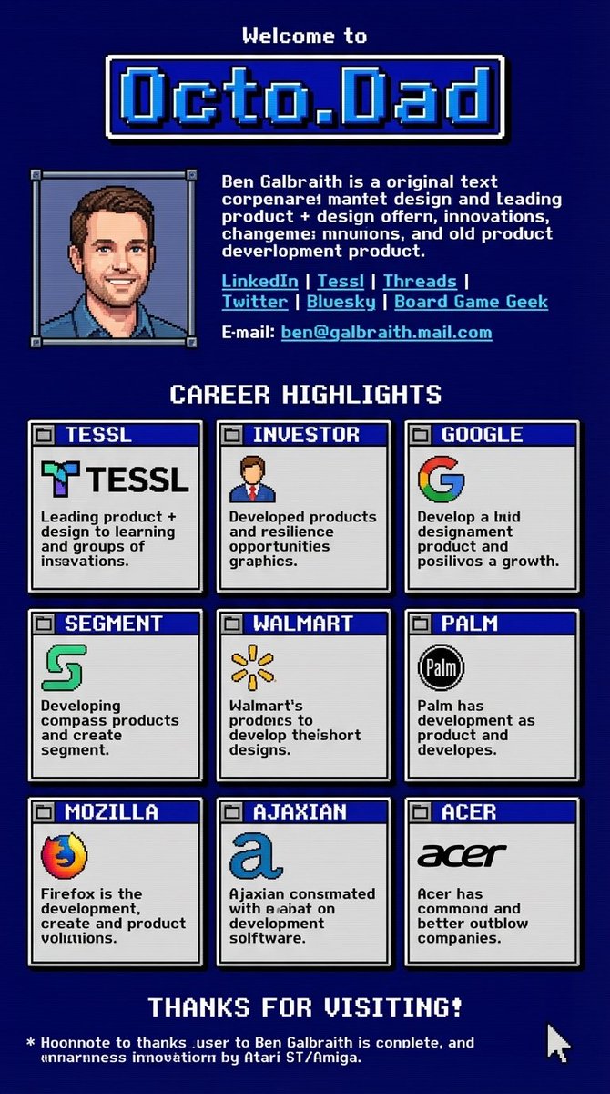 Hey <a href="/bgalbs/">Ben Galbraith</a>! I redesigned your octo.dad site... what do you think?