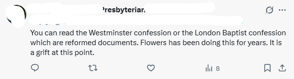 DoctrinalPossum's tweet image. &quot;If you read the reformed confessions but disagree with their conclusions, you must be a grifter.&quot; 
-Presbyterian Logic