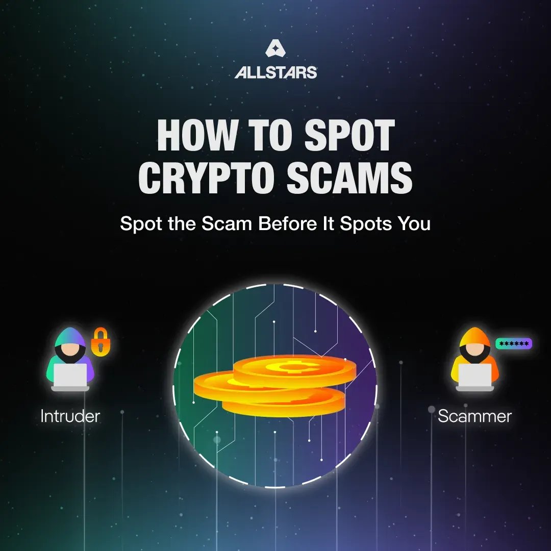 AllstarsAC's tweet image. If you are new to crypto, the first skill to learn is spotting scams.

Scammers often pretend to be trusted projects, influencers, or even support staff. They create fake websites, send DMs, and promise free tokens or fast profits.

A real project will never message you first or…