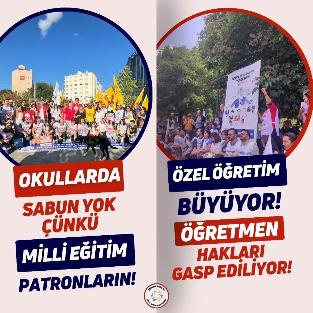 Kamu okullarına sabunu bile koymuyorlar. Özel okul zincirlerini mahallelere kadar soktular. "Sabunu isteyen özel okula!" diyorlar. Ucuz özel okul, ucuz iş gücü öğretmen istiyor. 

Büyüyen küçük okullar "yaşayamaz" diye taban maaş gelmiyor. 
#MEBeBütçeTrilyonÖğretmeneAsgari