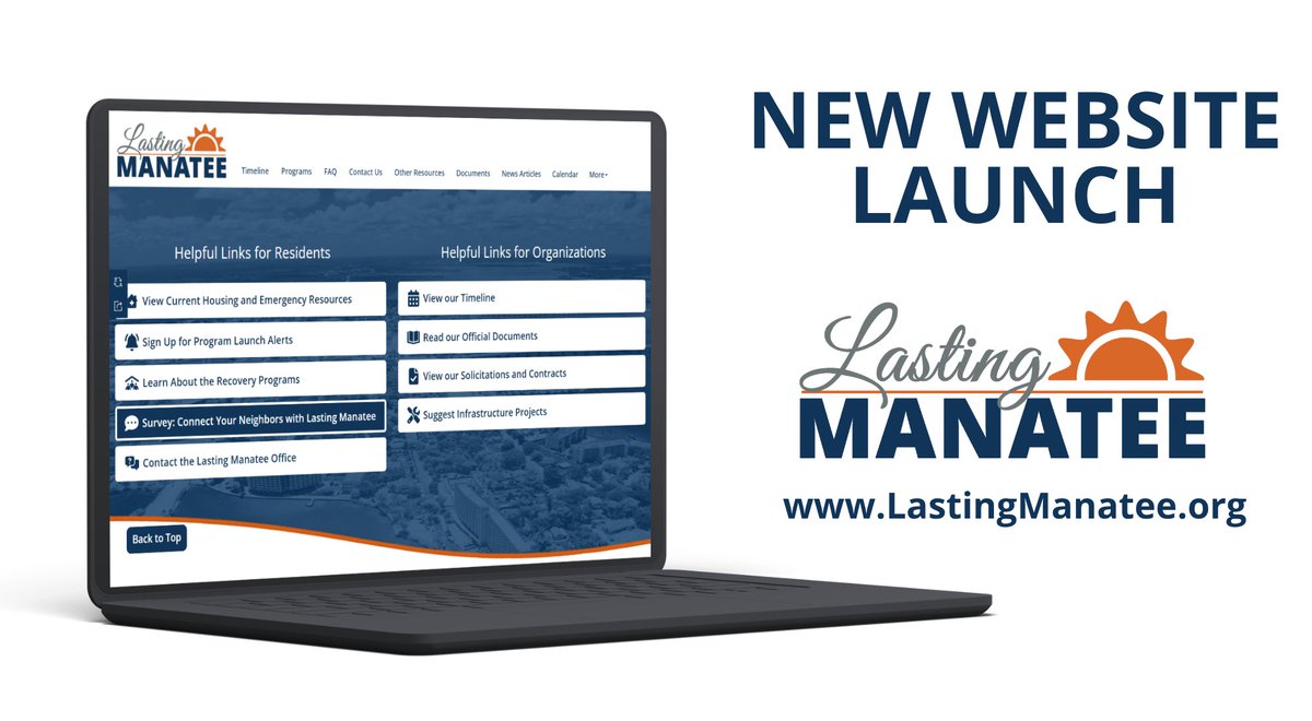 ManateeGov's tweet image. What&apos;s new with Lasting Manatee? The biggest change is that our website has a new home: LastingManatee.org. You&apos;ll also start seeing our emails come from info@lastingmanatee.org. It is simple to remember and easy to share with your neighbors and friends who may still need…