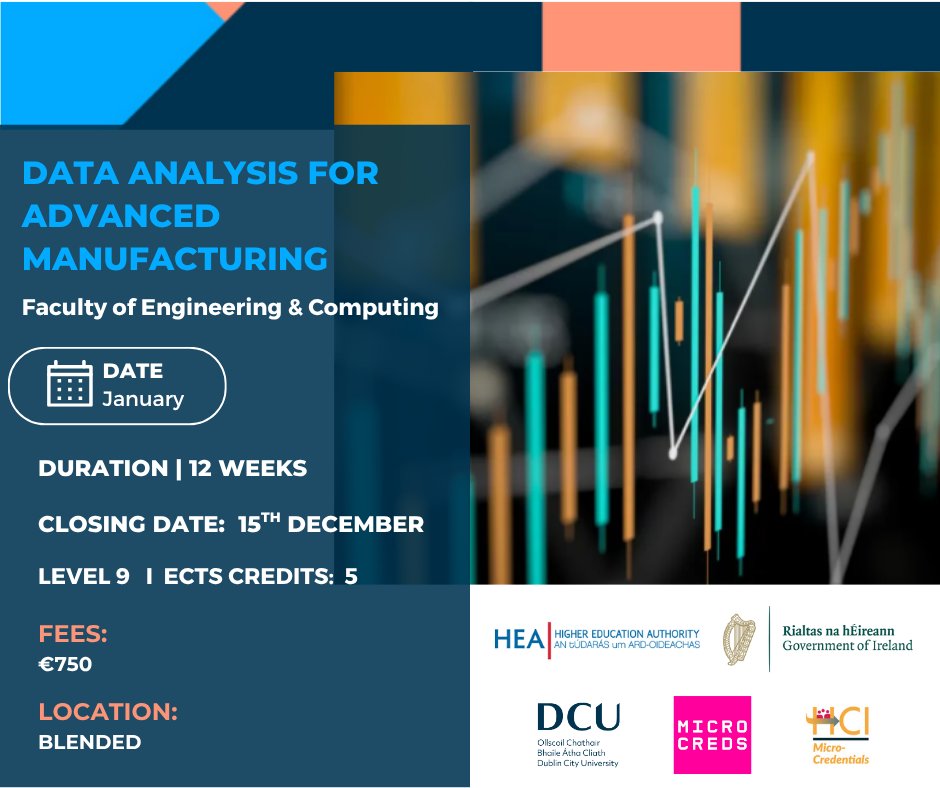 Shape the future of smart manufacturing.

DCU’s Data Analysis for Advanced Manufacturing microcredential builds skills in AI, machine learning &amp; data-driven optimisation for Industry 4.0/5.0.

Find out more 👉 dcu.ie/micro-credenti…
<a href="/MicroCreds/">MicroCreds</a>
<a href="/DCU/">Dublin City University</a>
<a href="/IUAofficial/">Irish Universities Assoc.</a>