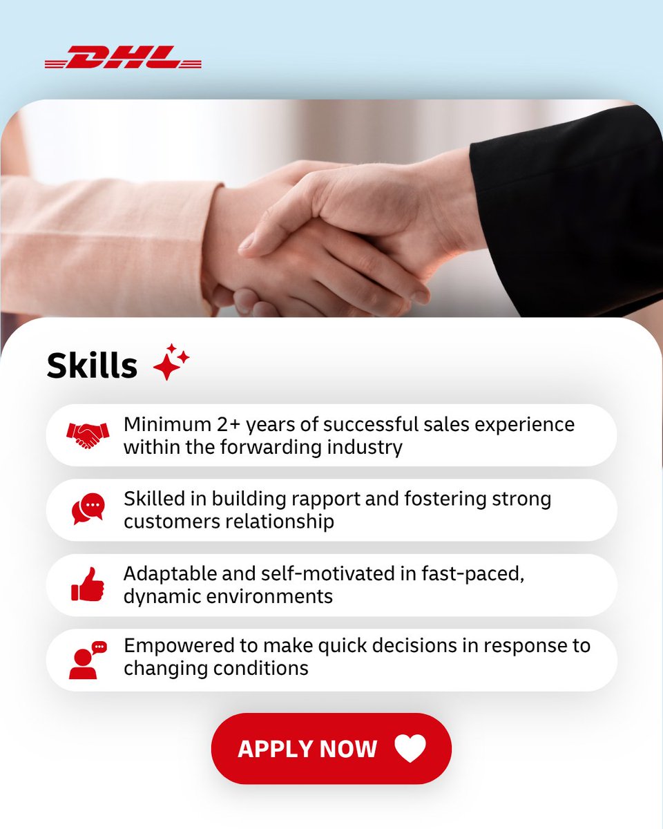 dhl_forwarding's tweet image. 👥 Build connections and seal the deal. Join our team now: 
okt.to/SCmaFM

#Sales #ExportImport #BusinessRelations #USA #DHLGlobalForwarding