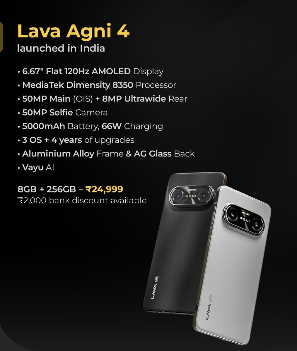 saurabhpal44's tweet image. Lava Agni 4 with Dimensity 8350 SoC Launched In India
#LAVA