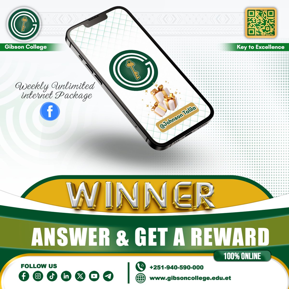 mygibsoncollege's tweet photo. 🎓 GIBSON COLLEGE 🎓
✨ This week’s “Answer and Get a Reward” winner has been selected.
🎉 Congratulations to the achiever!
#KeyToExcellence #MastersProgram
#GibsonCollege #OnlineCollege #OnlineDegreePrograms https://t.co/WzAKylM4B0