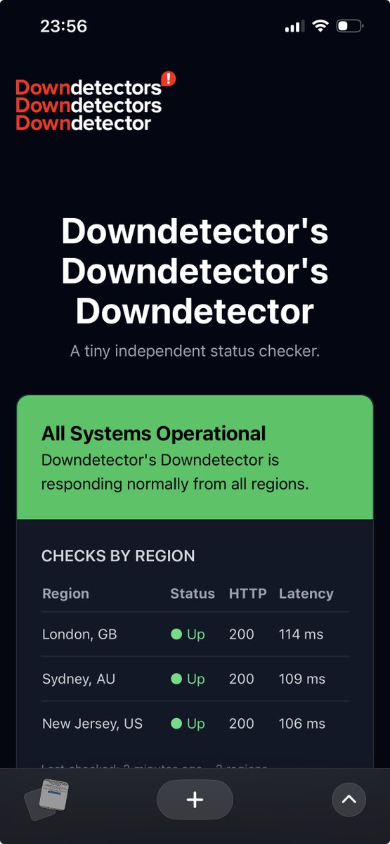 Just found there’s downdetectorsdowndetector.com

And then I see there’s …etectorsdowndetectorsdowndetector.com