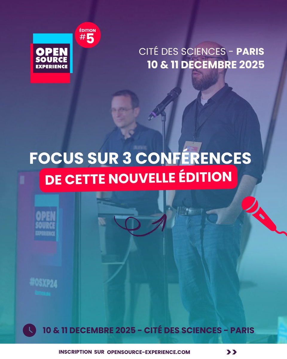 OSXP_Paris's tweet image. Découvrez trois conférences phares du 11 décembre à Open Source Experience 2025 et leurs experts ! 🎤

📌 Découvrez le reste du programme et inscrivez-vous pour ne rien manquer : opensource-experience.com/creer-mon-badg…

#osxp2025