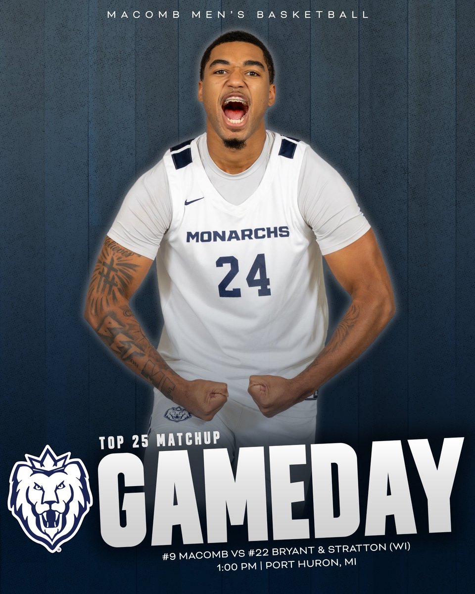 𝐓𝐨𝐩 𝟐𝟓 𝐌𝐚𝐭𝐜𝐡𝐮𝐩

#9 <a href="/MacombMBB/">Macomb Men's Basketball</a> squares off with the 22nd ranked Bobcats in Port Huron to tip-off the SC4 Thumbcoast Classic!

🆚 #22 Bryant &amp; Stratton Wisconsin
🚐 400 Erie St., Port Huron
🕐 1:00 PM
📺 stream.prestosports.com/stclaircountycc ($)
📊 mccaa.org/sports/mbkb/20…
