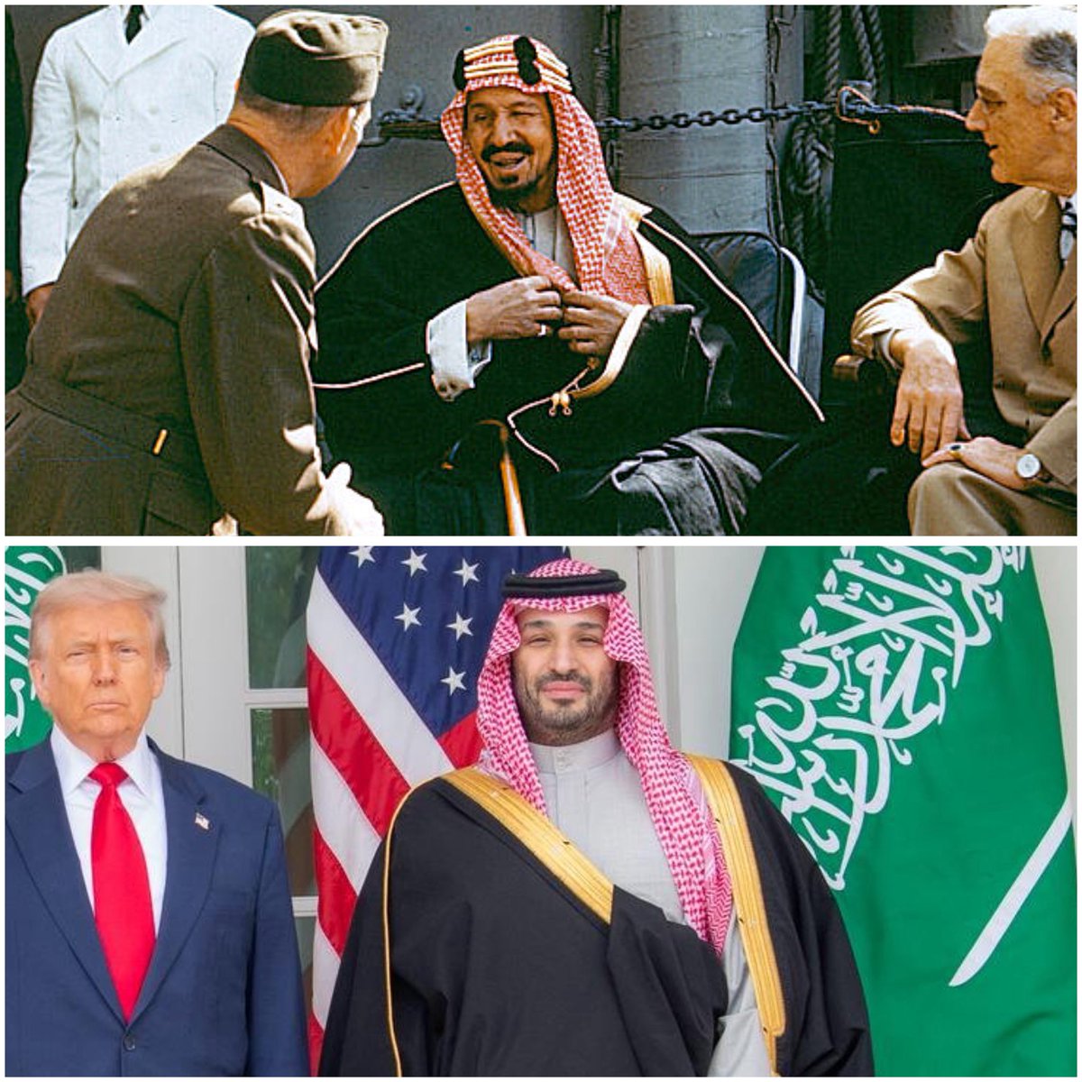 الحفيد يشبه جدّه شَبه ما هو عادي
حتى لون الثوب والبِشت نسخه معادَه

#ولي_العهد الأمير #محمد_بن_سلمان