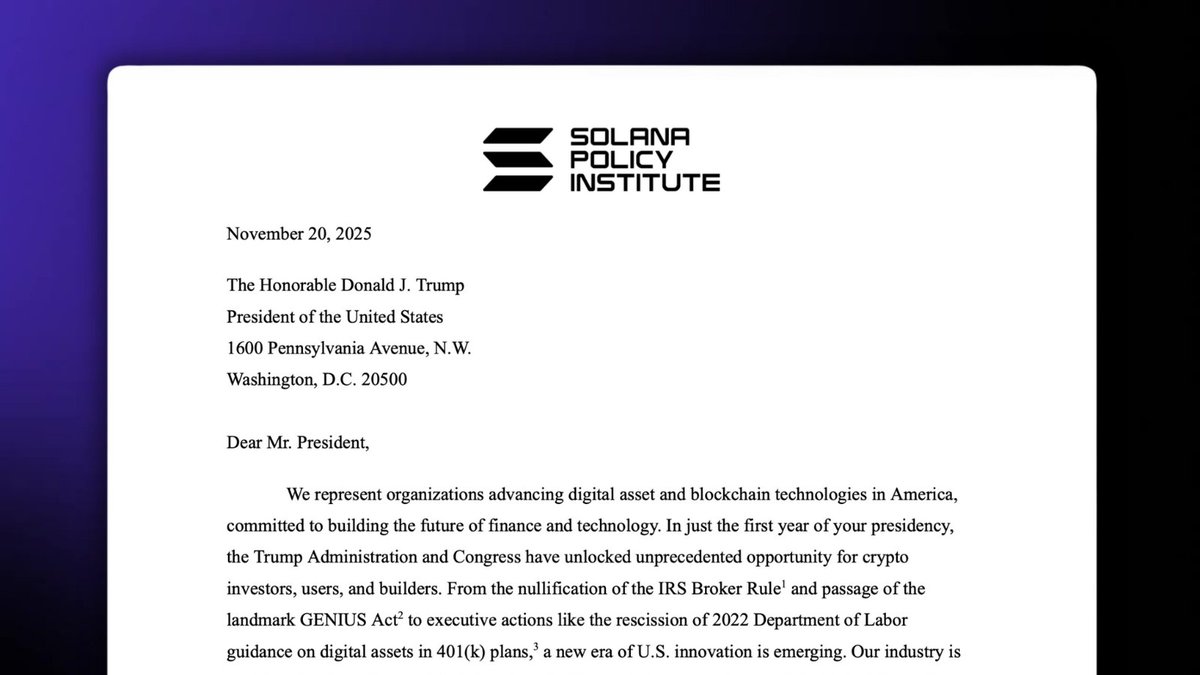 inside_r3's tweet image. R3 is proud to stand with @SolanaInstitute and 65+ coalition partners urging the Trump Administration to take steps that support U.S. competitiveness in crypto and digital assets. Clarity today means leadership tomorrow.

Read the letter: bit.ly/4pp0zCL