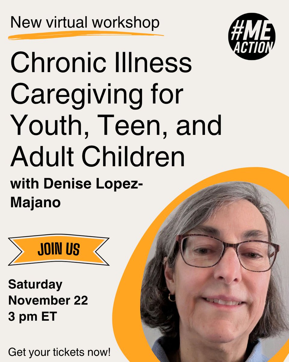 MEActNet's tweet image. Our workshop &quot;Chronic Illness Caregiving for Youth, Teen, and Adult Children&quot; with Denise Lopez-Majano is this Saturday - November 22nd at 3 pm ET! Get your ticket now: ow.ly/3IcV50XlbZh

#caregiver #FamilyCaregiver #PwME #MECFS #LongCovid