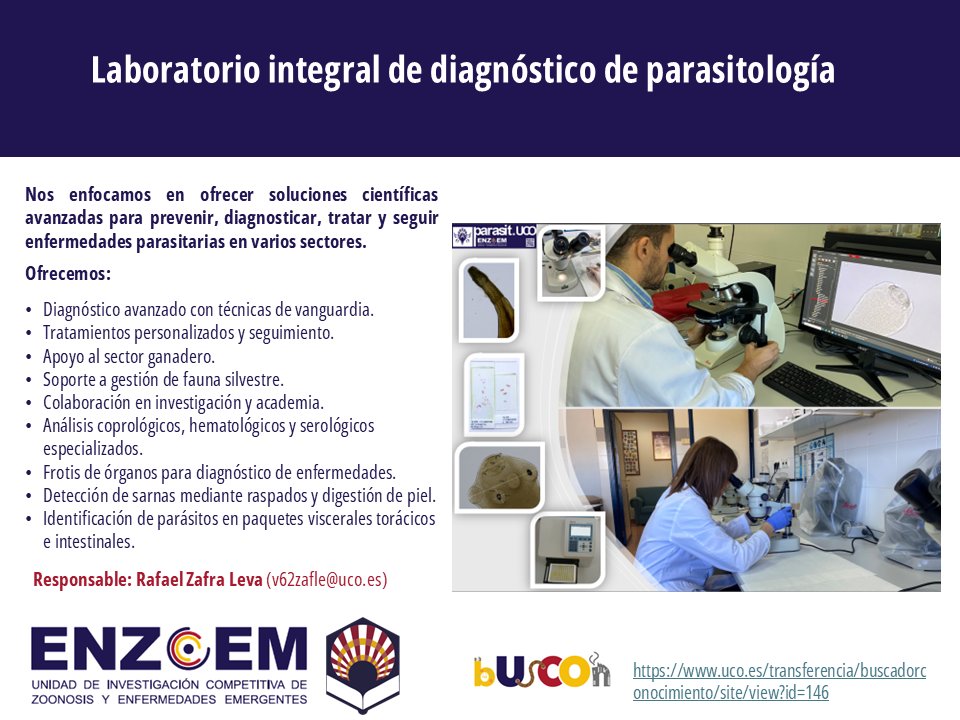 🔬 Laboratorio Integral de Diagnóstico de Parasitología – ENZOEM · Universidad de Córdoba

Ofrecemos soluciones científicas para ganadería, gestión de fauna silvestre y proyectos de investigación, especializándonos en diagnóstico y control de enfermedades parasitarias.