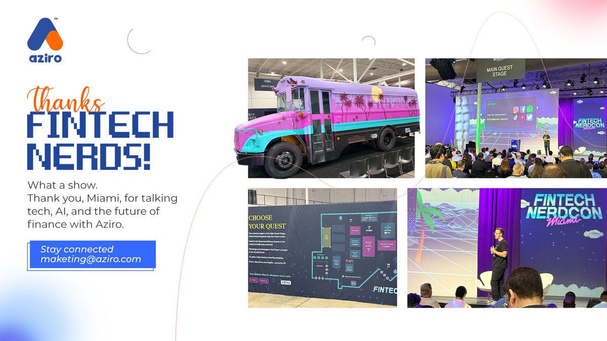 AziroTech's tweet image. And that’s a wrap on Fintech NerdCon 2025!

A big thank you to everyone who connected with us at Mana Wynwood. If we didn’t get a chance to meet, we’d love to continue the conversation online.

Let’s talk — visit aziro.com/contact.

#MiamiEvents #FintechNerdCon #Aziro