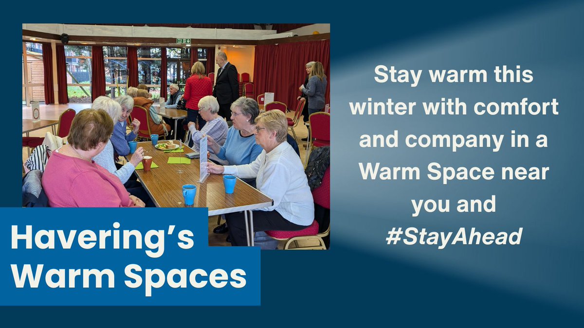 LBofHavering's tweet image. As the temperature drops, now’s the time to get support and advice to #StayAhead this winter ❄️ 

Free welcoming places are open across the borough to help you keep cosy, enjoy hot drinks and even meet new people!

Find a Warm Space near you 👇🏻 
orlo.uk/enGW0