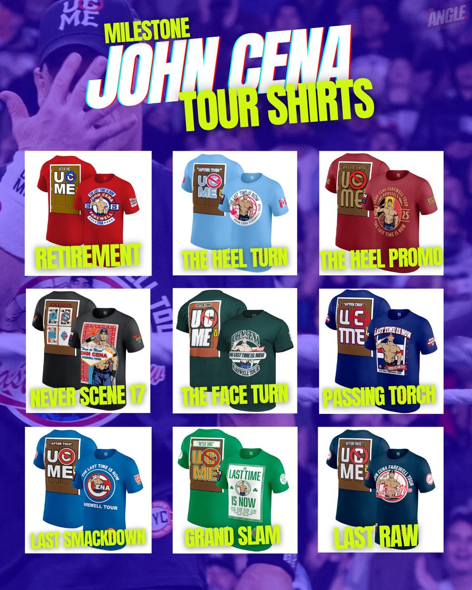 theanglejoey's tweet image. The biggest moments in shirts from @JohnCena WWE Farewell Tour!