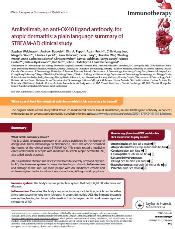 PlainLangSumm's tweet image. New plain language summary explores innovative approach to treating severe atopic dermatitis. Unlike existing therapies, this treatment targets the OX40 ligand immune pathway for patients needing alternatives to topical medications.
hubs.ly/Q03T27Sj0

#PLSP #Eczema