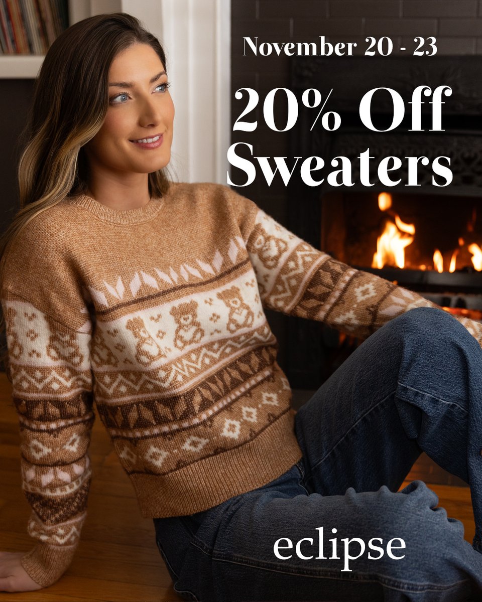 stoneroadmall's tweet image. Gift the cozy things 📷📷 Eclipse sweaters are 20% Off—Nov 20–23 only!
#eclipse #stoneroadmall #staytrue