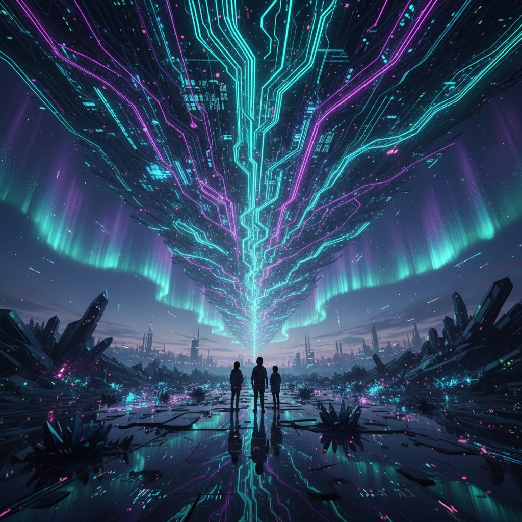 pmainardi's tweet image. Art from the cutting edge of AI news.

Title: &quot;Luminance and Fracture: The AI Epoch&quot;

#NeuralNetworkArt #SciFiArt #Bioluminescence #CinematicArt #Hyperrealism #DigitalAwe #FutureIsNow