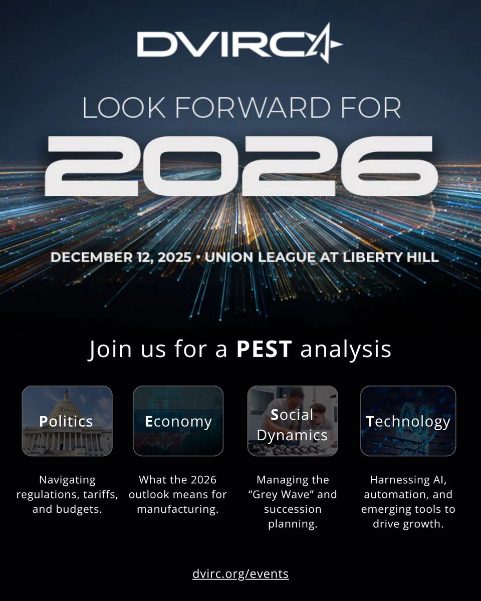 📣 Calling all manufacturers! Join us on December 12 at the Union League at Liberty Hill for Look Forward for 2026, a morning of insight and practical guidance for the year ahead. Event proceeds go to support the Travis Manion Foundation.

Register at hubs.li/Q03VcwT10