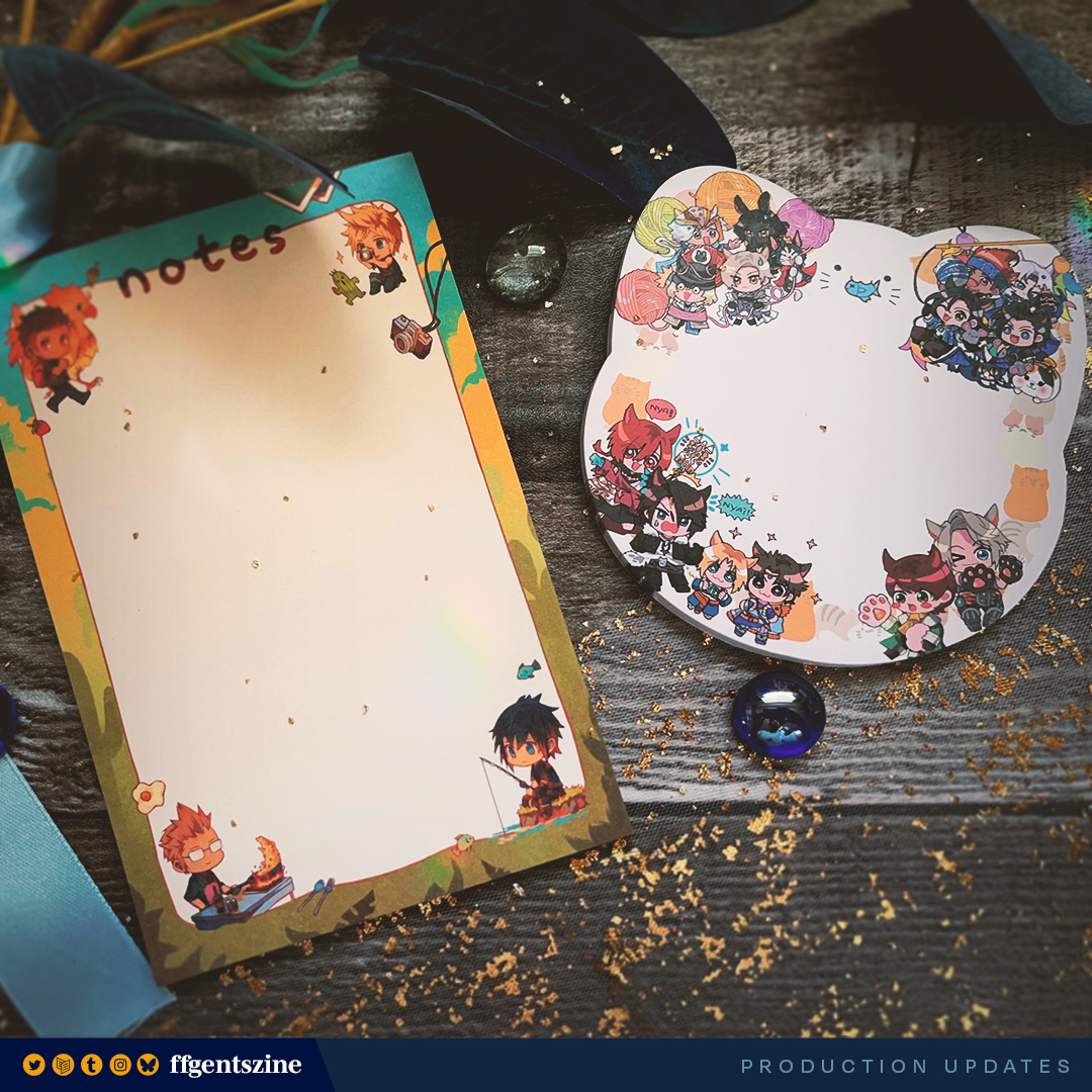 ☀️ PRODUCTION UPDATES 🛠️
 
We're so thrilled to begin sharing photos of Solaris' merch. First up is our notepads designed by <a href="/say0ranarts/">jade✨@ sin city anime A17</a> and <a href="/_trarioven_/">Trarioven River - Metaphor take my life</a> ✨ They look absolutely adorable! 😍

Please stay tuned for more photos coming your way 💙