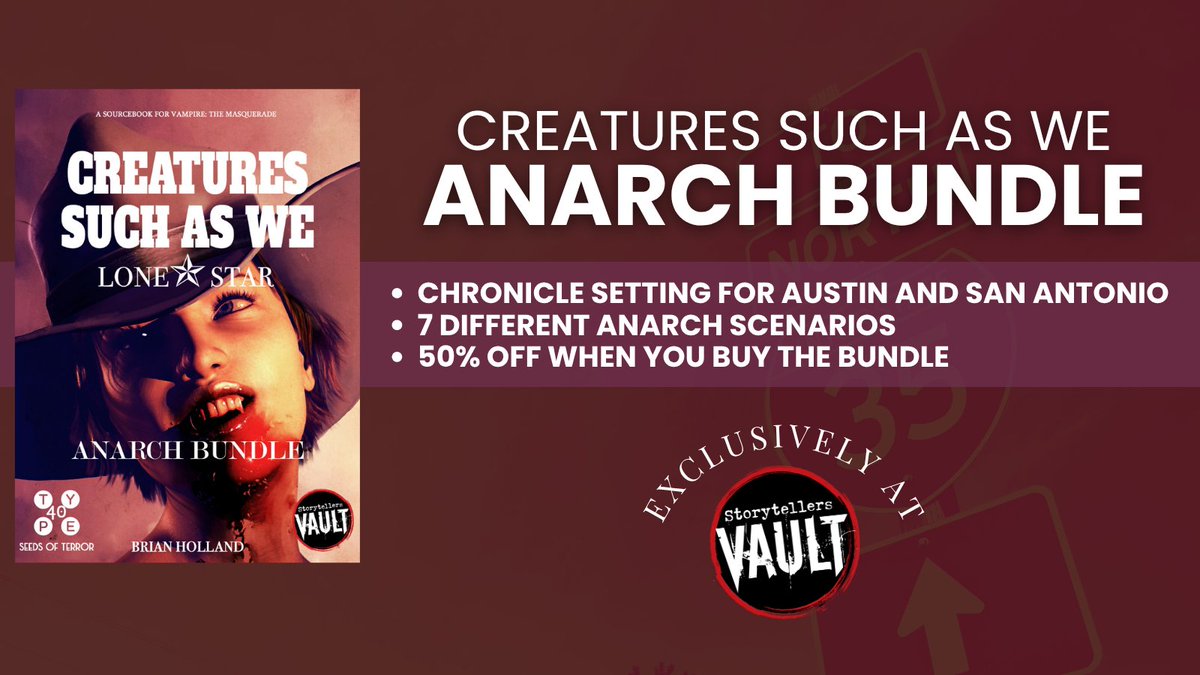 Save 50% with the Creatures Such as We - Anarch Bundle for Vampire: The Masquerade!

Get it here: tinyurl.com/mrx26n6a

The Anarch’s tolerate neither Camarilla influence nor betrayal from within.
#ttrpgs #vampirethemasquerade