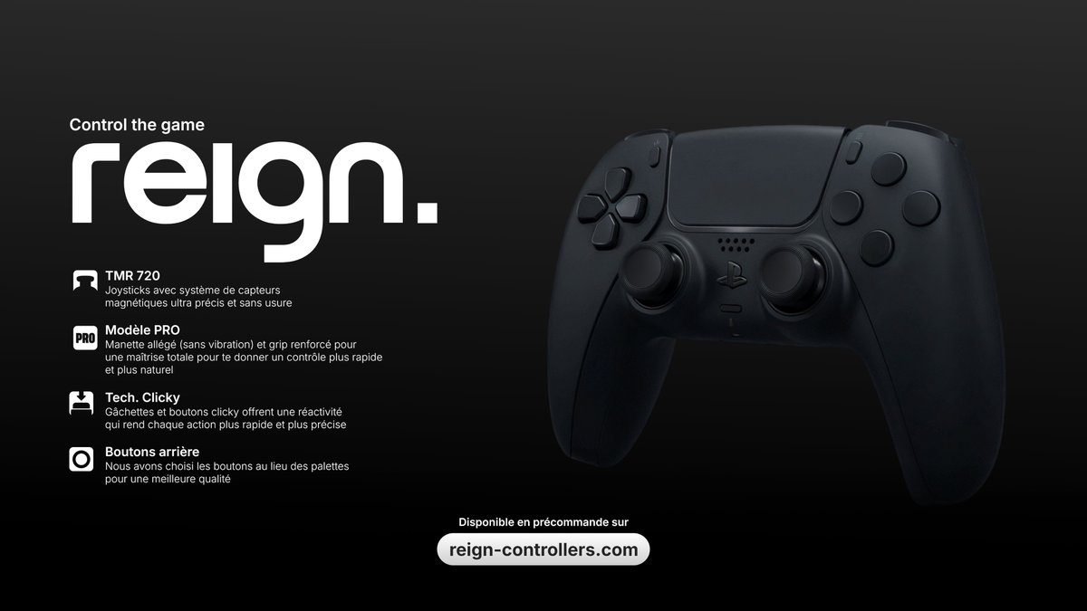 reignCtrls's tweet image. 🚨 DROP#1 🚨

Disponible en précommande dès maintenant.

En collaboration avec @LowAn et @controllerlab_, nous avons créé notre manette :

🕹️ TMR 720
💪 Modèle PRO
🖱️ Gâchettes/boutons Clicky
🎮 Boutons arrière 

Control the game, reign.

🛒reign-controllers.com