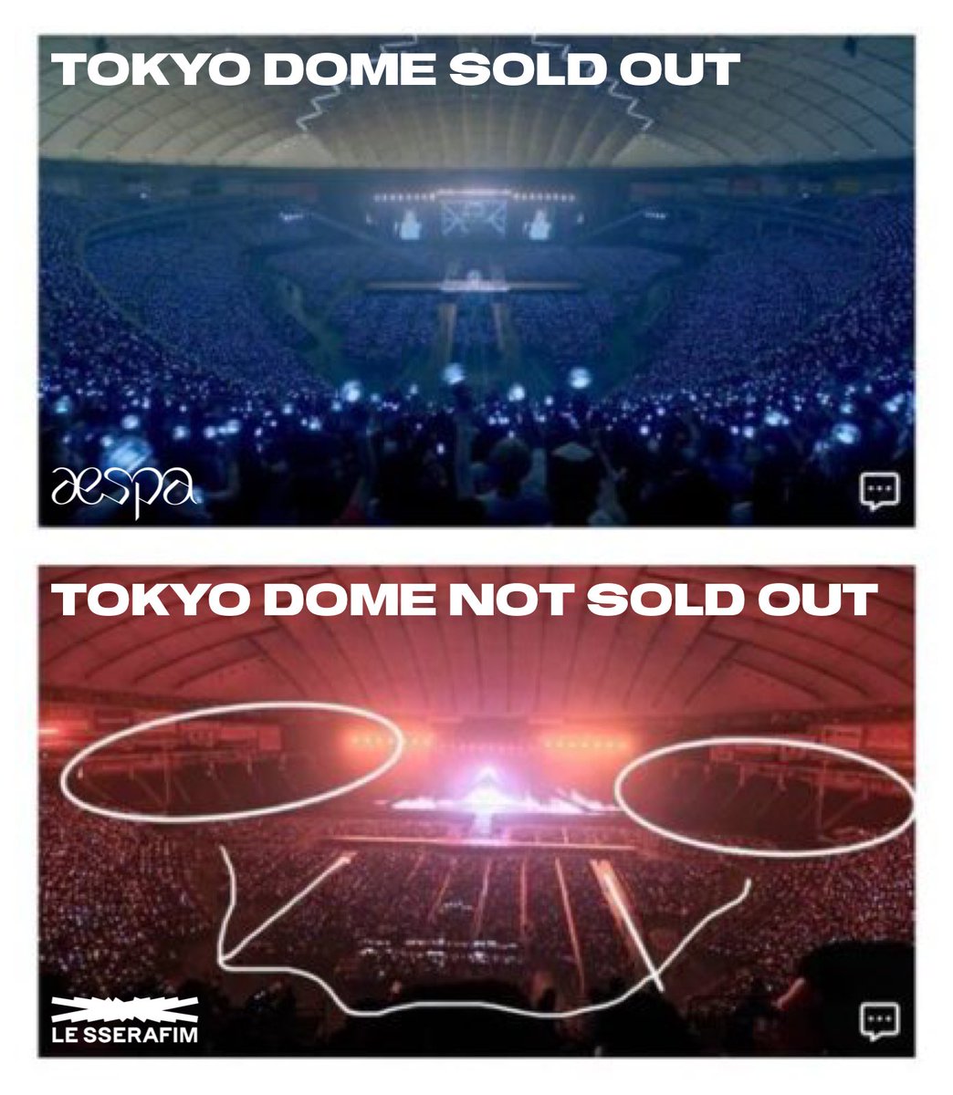 jisuluver's tweet image. UPDATE: LE SSERAFIM has FAILED to sell out their Tokyo Dome concert despite giving away FREE tickets. — The show had 14K less capacity than that of groups like aespa, NewJeans, &amp;amp; IVE. 👀

HYBE executives are reportedly &quot;in rage&quot; &amp;amp; are preparing to &quot;shelve&quot; their cash-grab group.