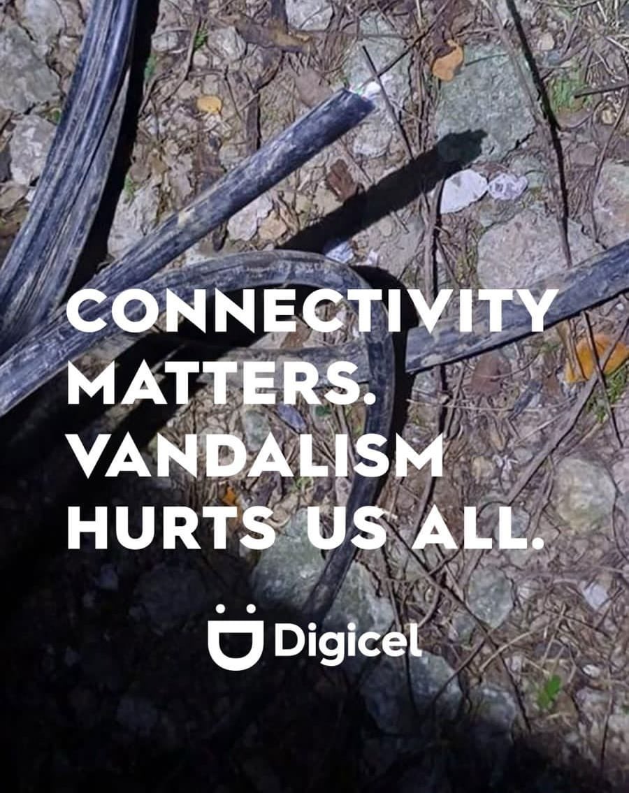 DIGICELJamaica's tweet photo. Today brought an unexpected and deeply frustrating setback. 

Acts of selfish vandalism to our network infrastructure in the Constant Spring area have disrupted service for customers who had already been restored.

Our technicians will have to redo all of the hard work previously done to reconnect our customers. 

Despite it all, we remain committed to our customers and will not be stopped by the mindless behaviour of a select few.

Vandalism is a serious problem; if you see something suspicious, report it to the police immediately. 

We are working to restore services as soon as we can.