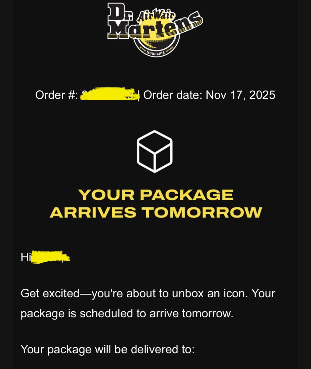 Southern_Queer's tweet photo. What’s better than an email from @drmartens informing that your boots will arrive tomorrow? An email from UPS rescheduling your delivery for today. https://t.co/8Wsf0BAC9T