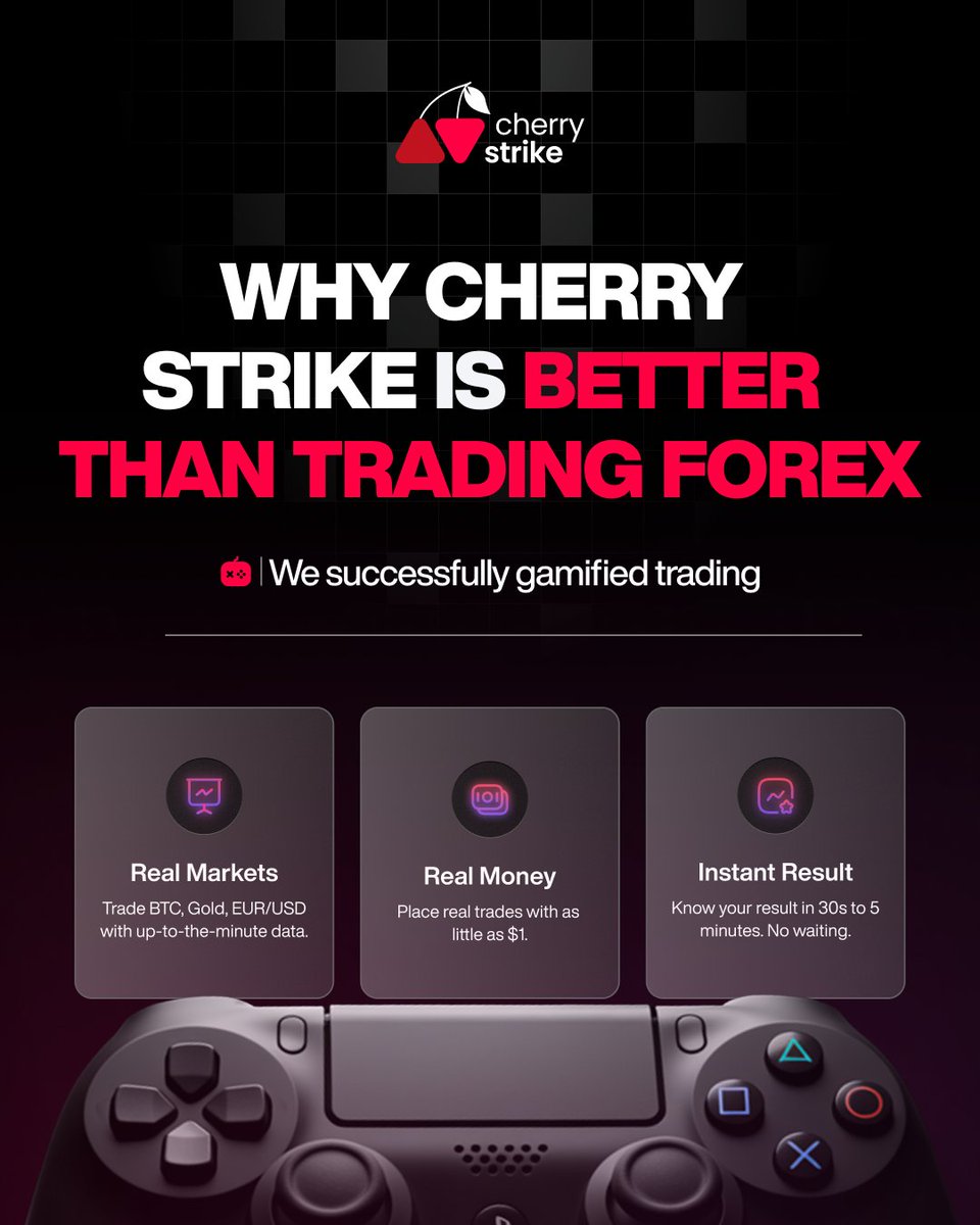 Simulators are fine... until you're ready for the real thing.

✅ Real markets (not play money)
✅ Real trades (starting at $1)
✅ Real results (in 30s–5min)

We built Cherry Strike for decisions that count.

Feel the rush --> cherrystrike.com #RealTradesOnly #FastOutcomes