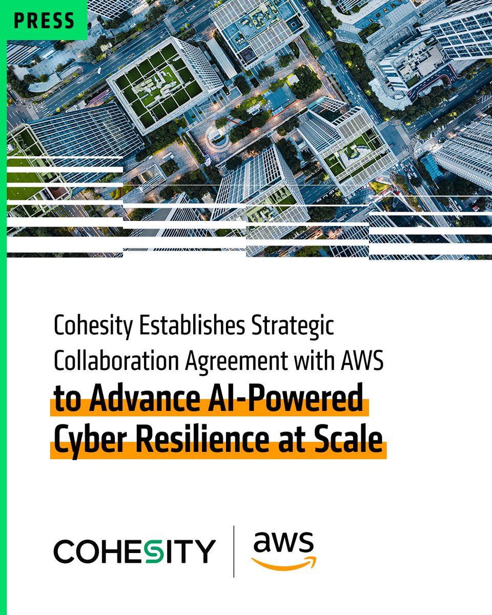 Cohesity's tweet image. Cohesity + @awscloud are forging a new path in AI-driven cyber resilience, and it’s big.
Think stronger protection, faster recovery, and backup data that actually works for you, not against you.

Immutable vaults. Global scale. AI-powered insights. This partnership isn’t…