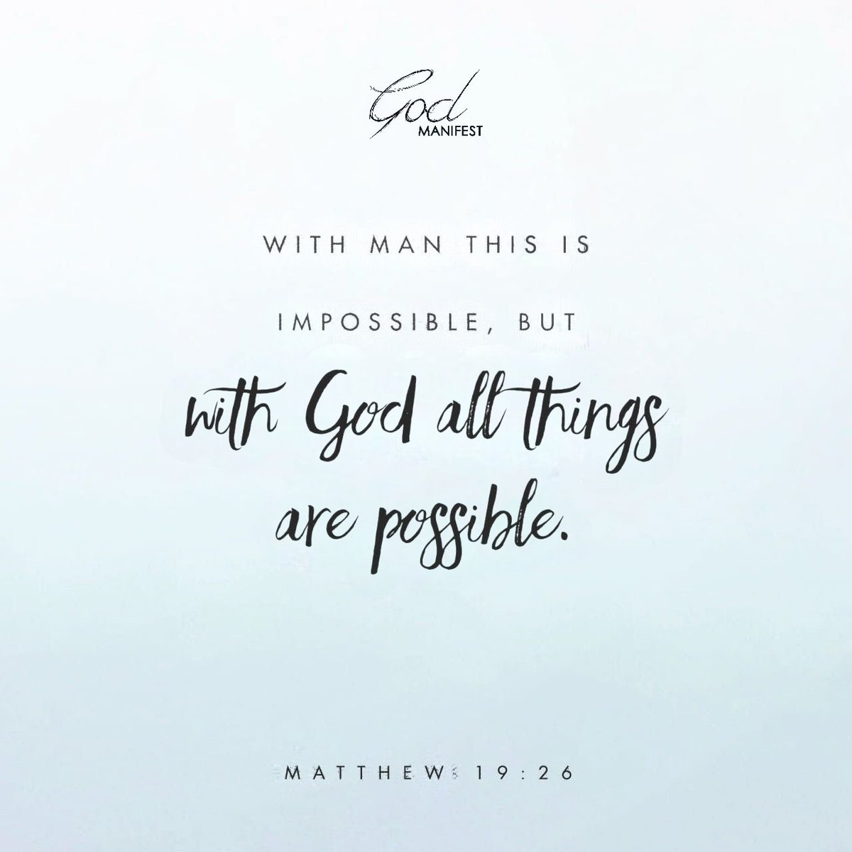 thegodmanifest's tweet image. Matthew 19:26 NASB
With people this is impossible, but with God all things are possible.

#bible #jesus #scripture #jesuslovesyou #jesuschrist #JesusSaves #JesusIsLord #jesusisking #ChristisKing