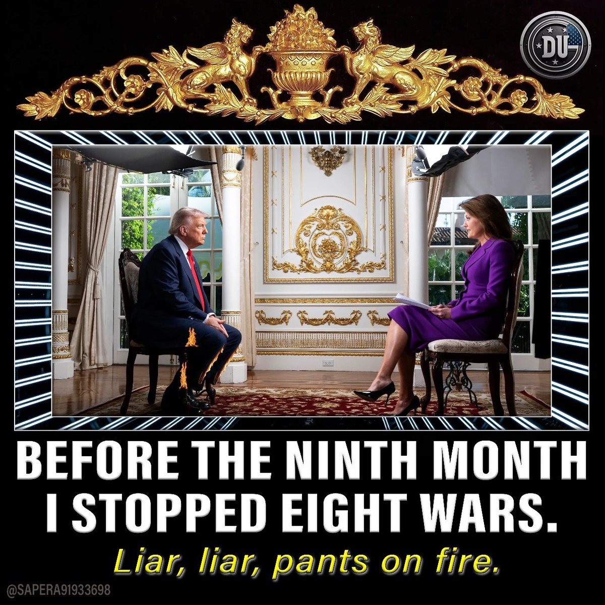 FeistyLibLady's tweet photo. Trump lies so much he actually believes his own BS.

He alone did not stop 8 wars in 8 months.

Some of the wars he says he stopped weren't even wars.  

There was no fighting between Egypt and Ethiopia or Serbia and Kosovo. 

Rwanda and the Democratic Republic of Congo are still fighting.

According to India talks regarding the end of military action were held directly between India and Pakistan with no Trump involvement. 

There is no peace agreement or way to monitor Iran's nuclear program for Israel.  Israel is already considering strikes against Iran again.

As for Israel and Hamas, Trump did get the prisoners released but lasting peace is still a far off.

So again, Trump lies.
#DemsUnited