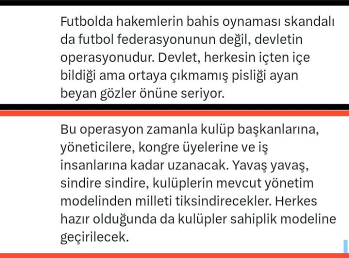 “Futbolun temizlenmesini istiyoruz. Operasyonun ucu nereye giderse gitsin soruşturma yapılacak, tamamlanacak.” demiş İstanbul Cumhuriyet Başsavcısı Akın Gürlek.

x.com/rangeblue_/sta…

Müneccim değilim, tahminde de bulunmuyorum. Futbola böylesine büyük bir operasyonun
