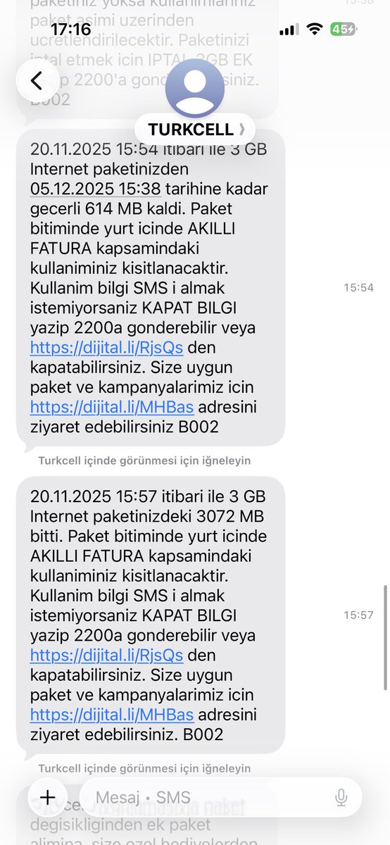 tolgasrb's tweet photo. @Turkcell @TurkcellHizmet 

15:38’de aldığım 3 Gb internet 19dk içerisinde tamamen bitti. Kullanım detaylarımda mümkün olmayan tek seferlik kullanım mevcut. Çağrı merkezi yardımcı olmuyor ve üst pakete geçirmek için uğraşıyor. Kullanmadığım internetin faturasını ben mi ödeyeceğm? https://t.co/8FcyR3rF5O