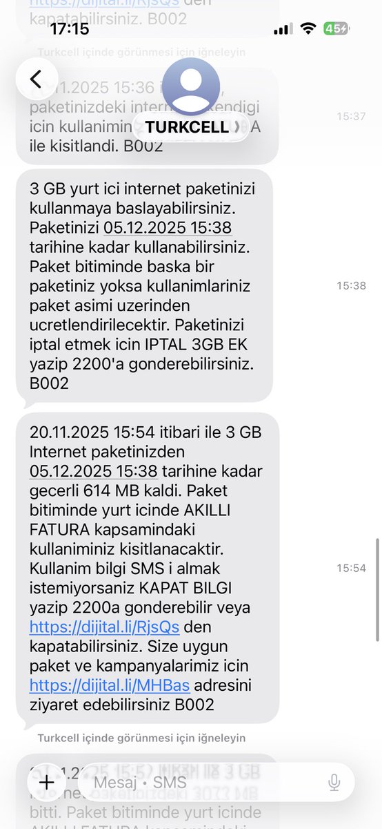 tolgasrb's tweet photo. @Turkcell @TurkcellHizmet 

15:38’de aldığım 3 Gb internet 19dk içerisinde tamamen bitti. Kullanım detaylarımda mümkün olmayan tek seferlik kullanım mevcut. Çağrı merkezi yardımcı olmuyor ve üst pakete geçirmek için uğraşıyor. Kullanmadığım internetin faturasını ben mi ödeyeceğm? https://t.co/8FcyR3rF5O
